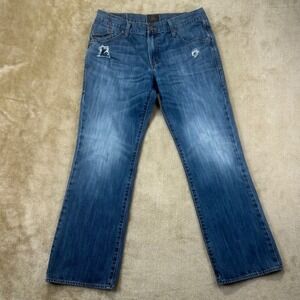 Rock & Republic Mens Relaxed Straight Distressed Blue Jeans 34x30 Medium Wash